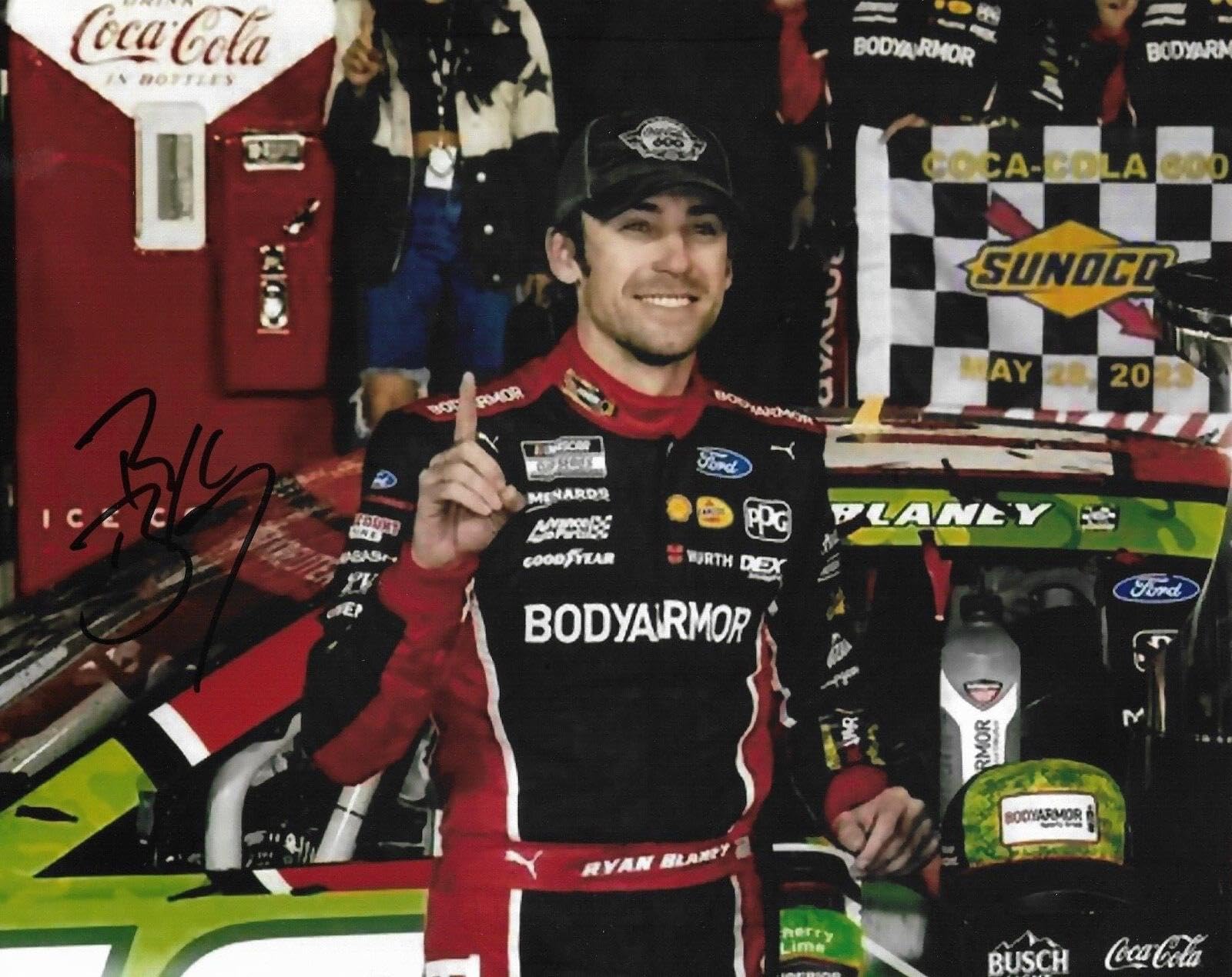 2023 Ryan Blaney Coca Cola 600 WIN Penske Signed Auto 8x10 Photo COA - Autographed NASCAR Photos