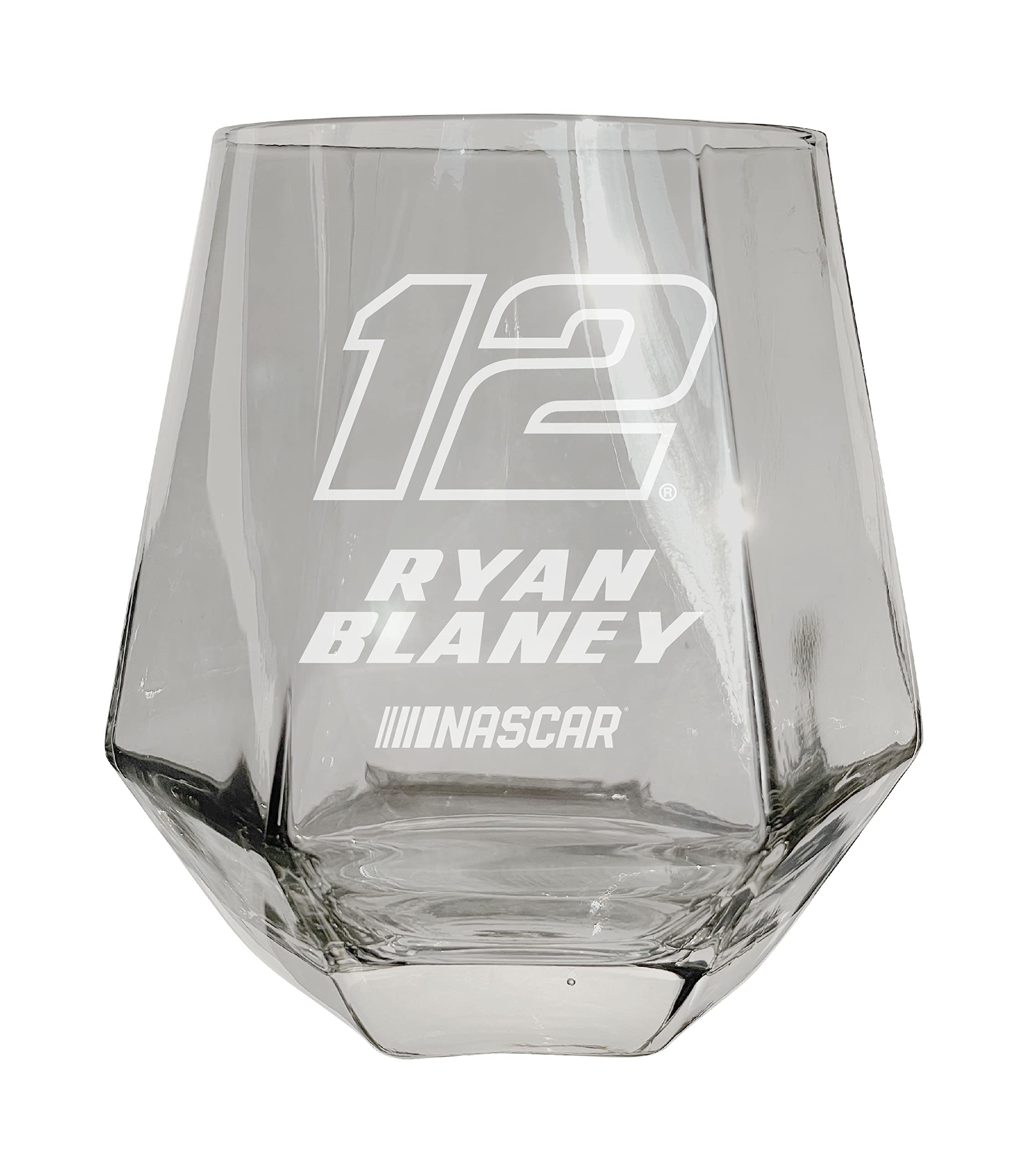 R and R Imports #12 Ryan Blaney 11.5 Oz Etched Diamond Cut Stemless Wine Glass Clear