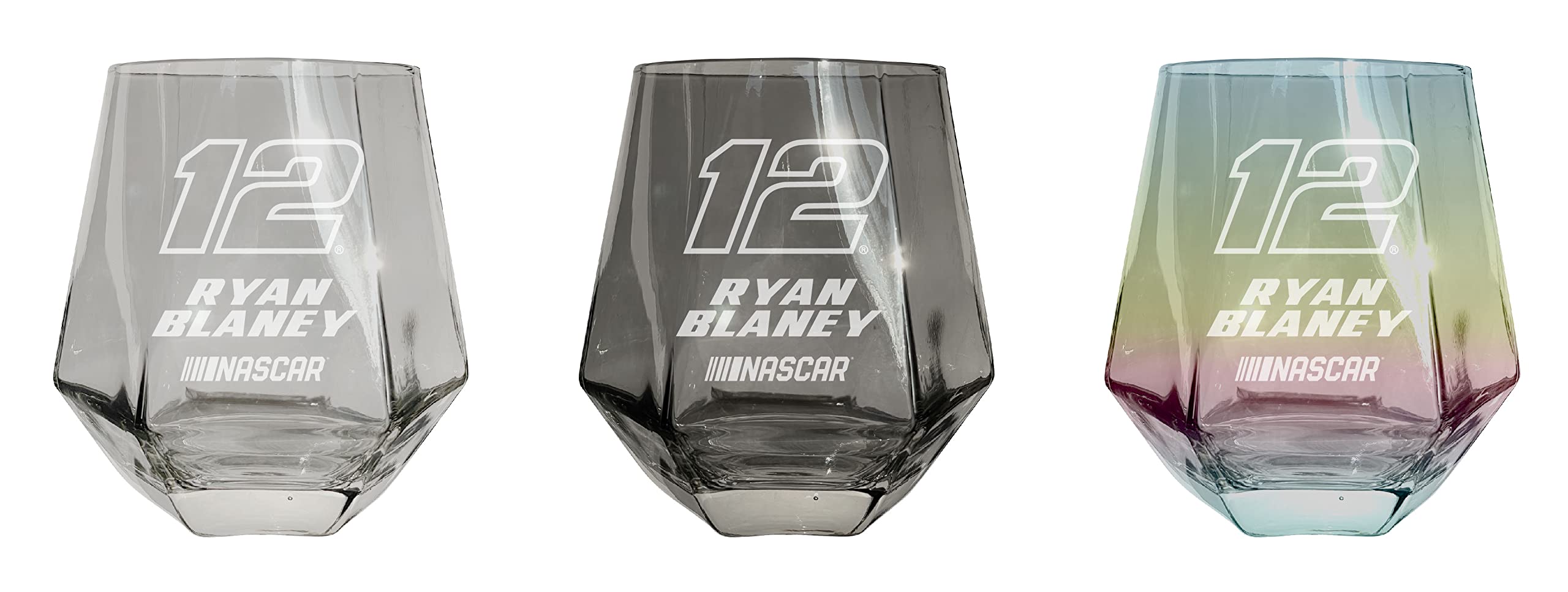 R and R Imports #12 Ryan Blaney 11.5 Oz Etched Diamond Cut Stemless Wine Glass Clear