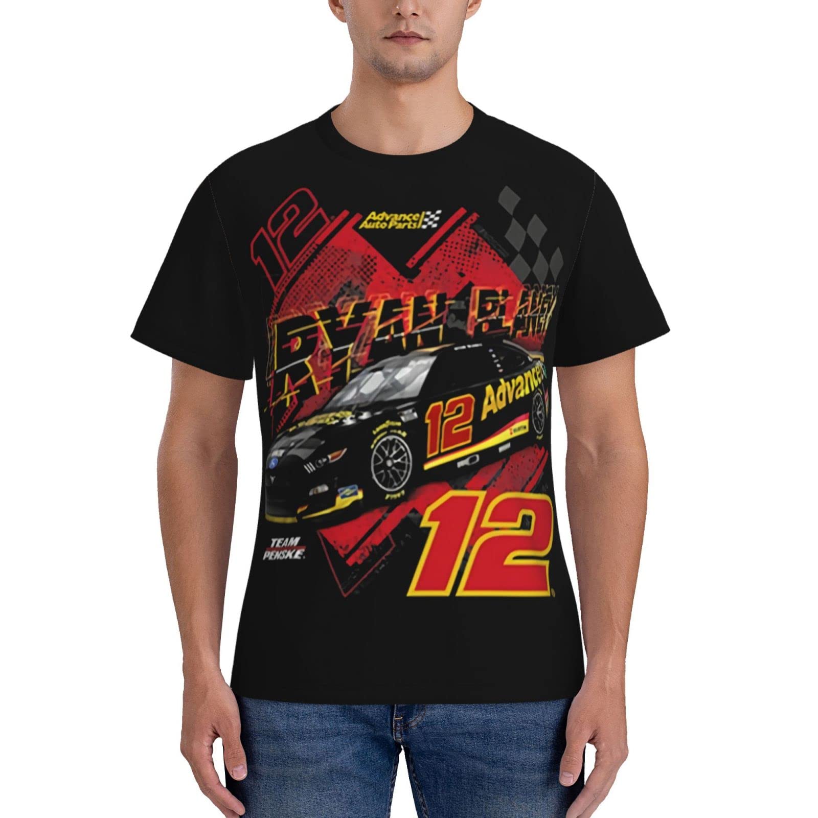 Ryan Blaney 12 Men's T-Shirt Crewneck T-Shirt Tight Sport Short Sleeve Classic Printing Performance