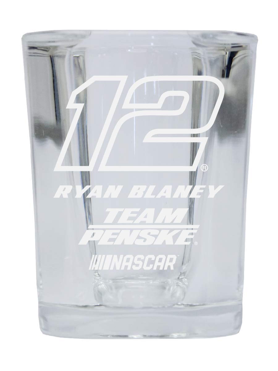 R and R Imports Ryan Blaney NASCAR #12 Etched Square Shot Glass