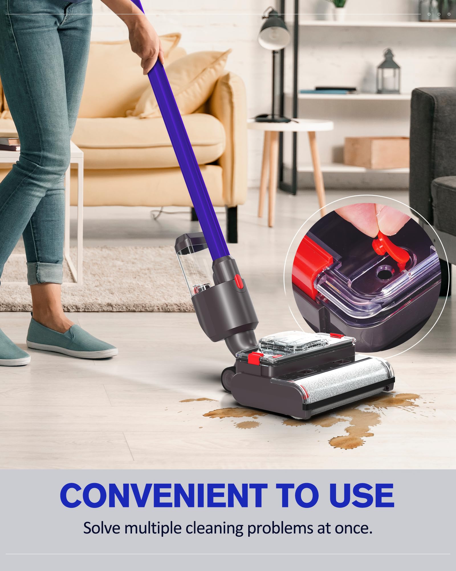 Electric Wet Dry Mopping Head for V15 V8 V7 V10 V11 Vacuum Cleaner, Automatic Cleaning Roller Brush for Hard Floors and Area Rugs, Great for Sticky Messes and Pet Hair