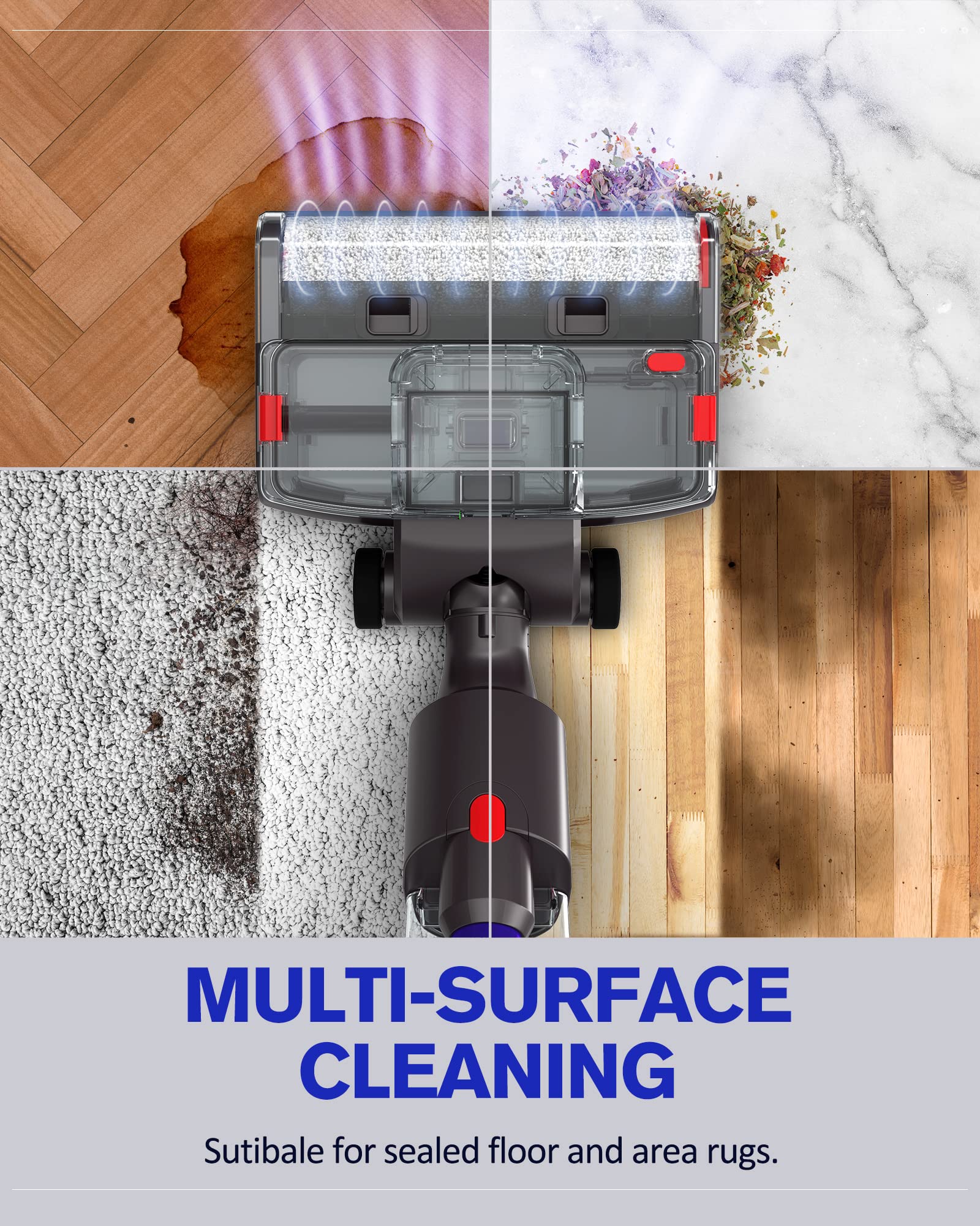 Electric Wet Dry Mopping Head for V15 V8 V7 V10 V11 Vacuum Cleaner, Automatic Cleaning Roller Brush for Hard Floors and Area Rugs, Great for Sticky Messes and Pet Hair