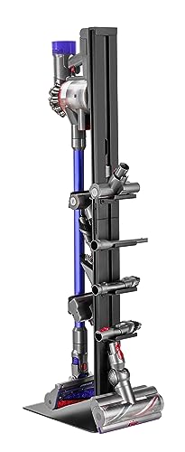 Mount Plus HAB2-S Premier Aluminum Storage Stand Made for Dyson V15 V12 V11 V10 V8 V7 V6 Cordless Stick Vacuum Cleaner | Stable Metal Storage Bracket Organizer Rack with 8 Hooks