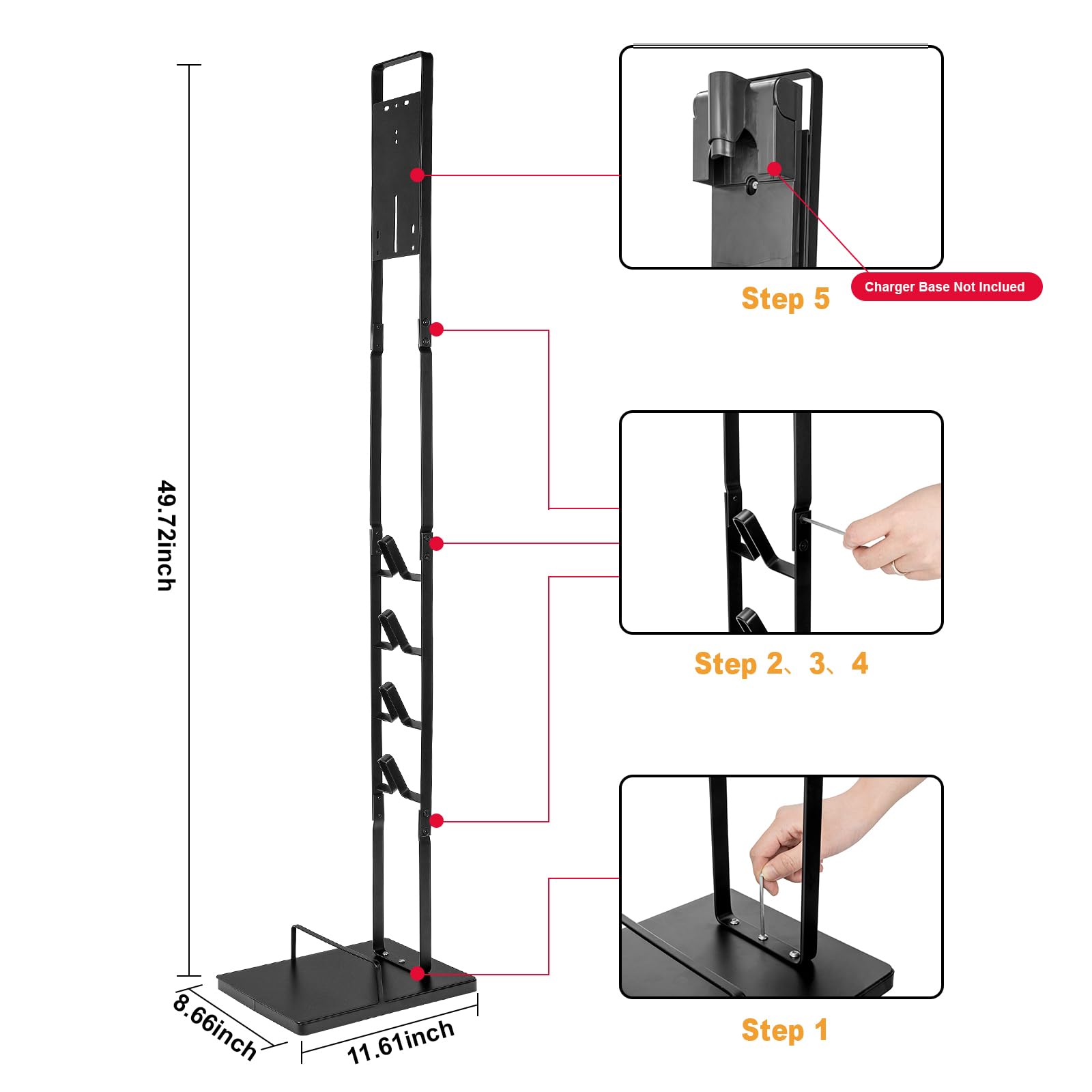 Amatic Vacuum Stand, Stable Metal Storage Bracket Holder, Compatible for Dyson V15 V12 V11 V10 V8 V7 V6 Handheld Cordless Vacuum Cleaners and Accessories, No-Drilling Standing Docking Station(Black)