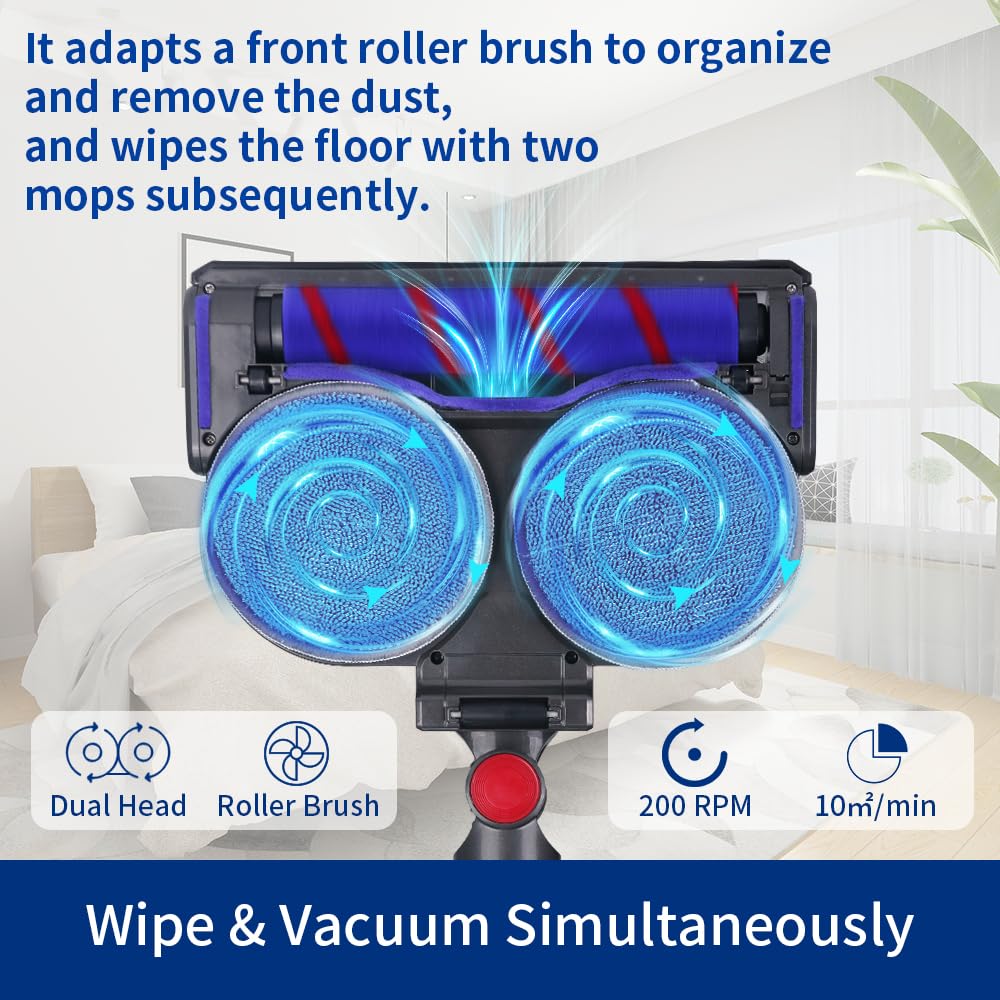 Electric mop Head for Dyson v7 v8 v10 v11 v15Vacuum Cleaner,Wet vacuum cleaner for furniture with detachable water tank and six reusable mop pads.