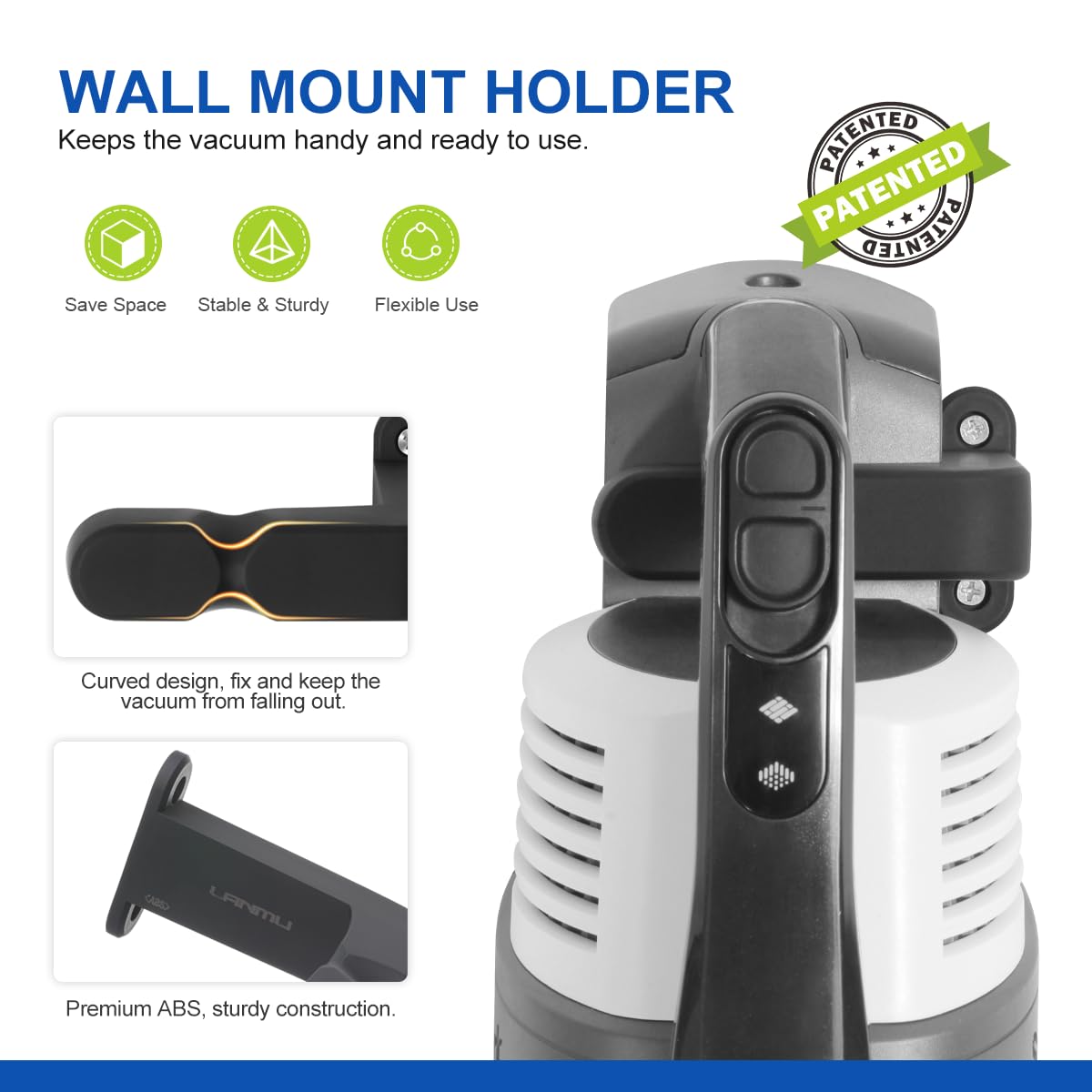 LANMU Wall Mount Holder Compatible with Shark IX141 IZ562H IZ682H IZ361H IZ462H IZ163H IZ363HT IZ483H Pet Cordless Stick Vacuum, Ultracyclone CH951 CH901 and Dyson V10 V11 V12 V15 Outsize Vacuum