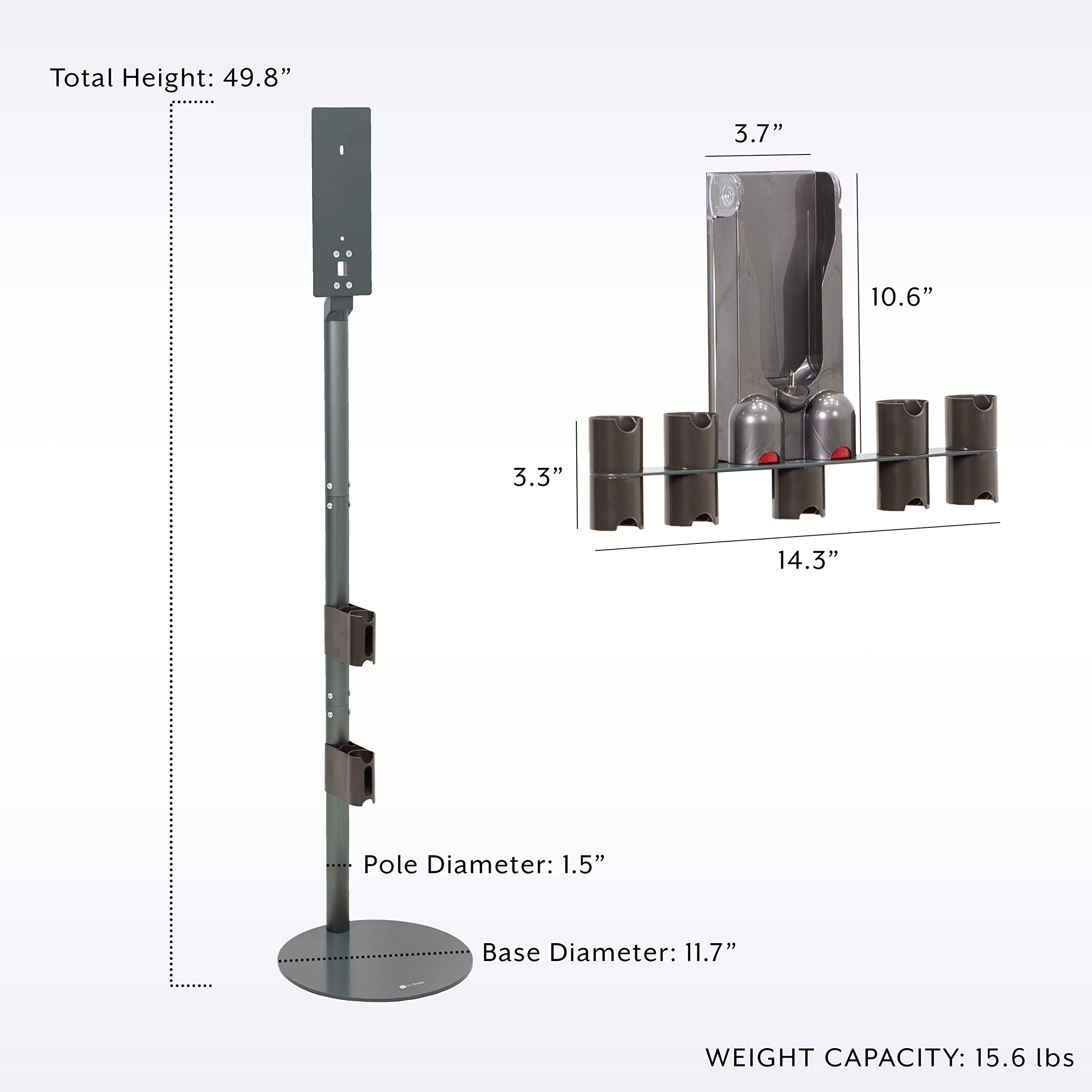 Life Finds Floor Stand Designed for Dyson Handheld Vacuums V6, V7, V8, V10, V11, V12, V15, No Drill Vacuum Stand, Docking Station, Accessory Mount, Black, LF-VFS1A