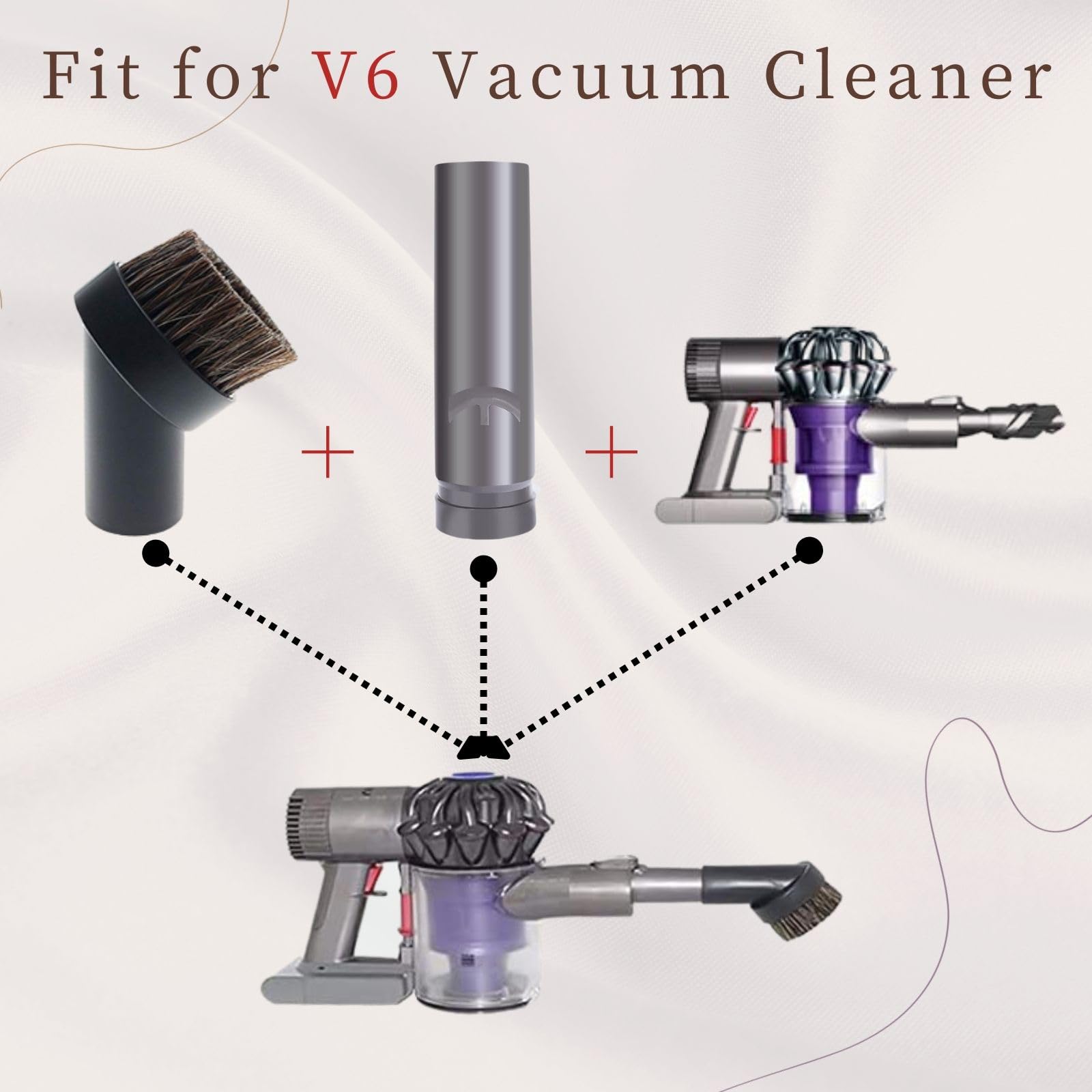 RAYIOU Soft Horse Hair Vacuum Brush Attachment Compatible with Dyson V15 V12 V11 V10 V8 V7 V6 Vacuum Cleaners - Gentle Cleaning Tool with 1.25" Adapter(3Pcs)