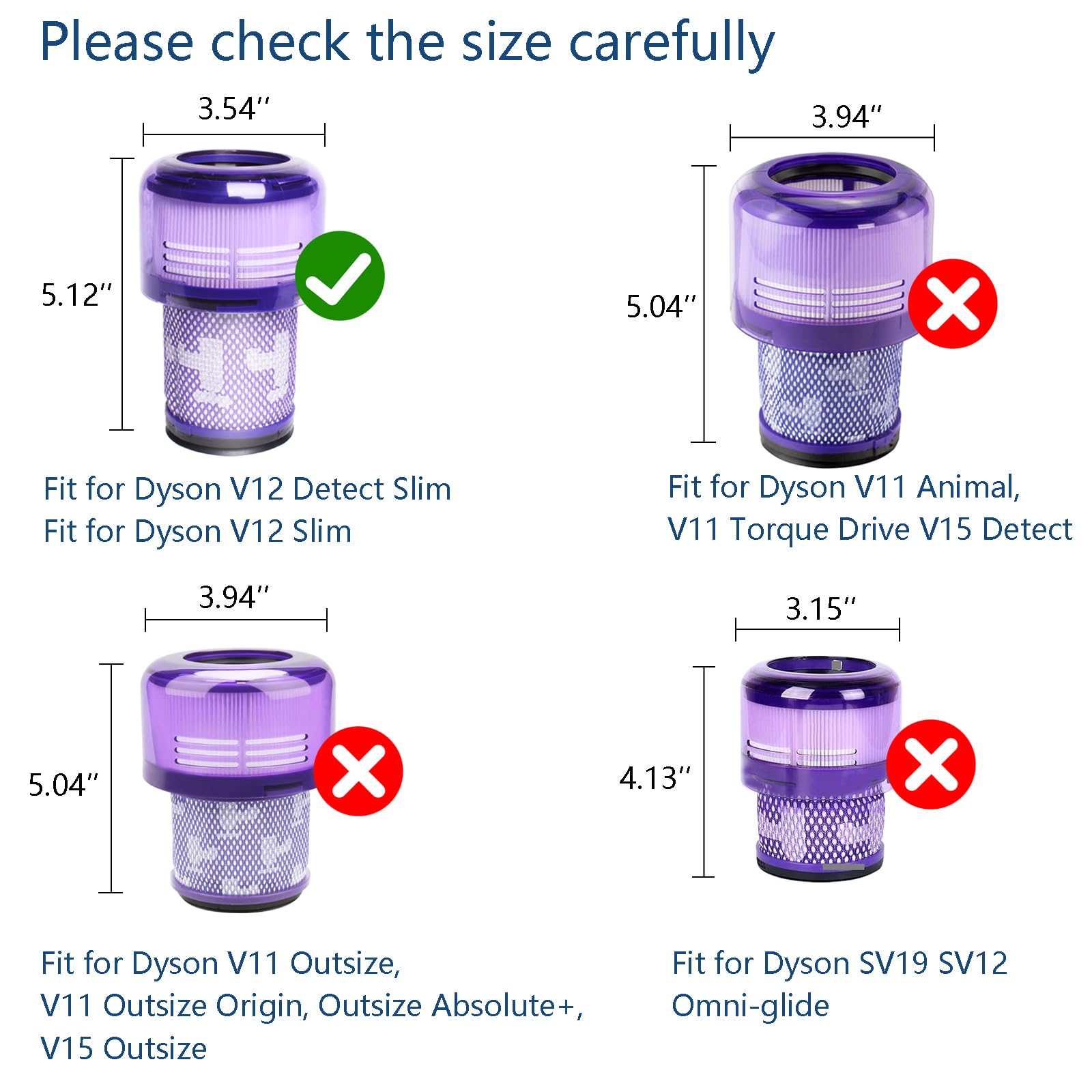 4-PACK Filter Replacements for Dyson V12 Detect Slim Cordless Vacuum and V12 Slim Vacuums - Comparable to Part 971517-01 (Excludes SV12 & V15 Vacuum Models)