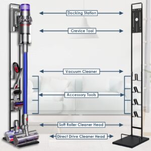 Lasvea Vacuum Stand for Dyson V6, V7, V8, V10, V11, V12, V15 Cordless Cleaners - Heavy Base Metal Bracket Holder with Trigger Lock, On/Off Control Clamp, Accessory & Attachment Storage