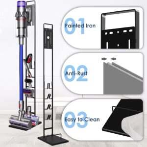 Lasvea Vacuum Stand for Dyson V6, V7, V8, V10, V11, V12, V15 Cordless Cleaners - Heavy Base Metal Bracket Holder with Trigger Lock, On/Off Control Clamp, Accessory & Attachment Storage