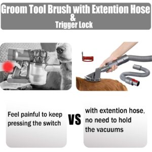 Groom Tool Attachments Brush&Extension Vacuum Hose Compatible with Dyson V8 V7 V10 V11 V12 V15 Vacuum Cleaner with Quick Release Converter Adapter Dog Pet Groom Tool(Brush&Extension Hose&Trigger Lock)