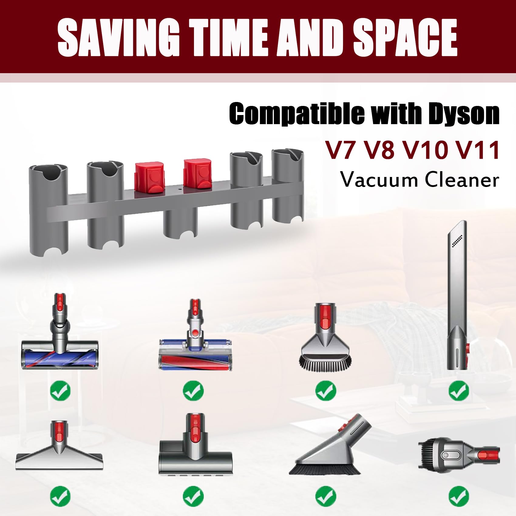 TIPOPOM Accessory Holder Compatible with Dyson V7 V8 V10 V11 Cordless Stick Vacuum Cleaner Docking Station Attachment Holder