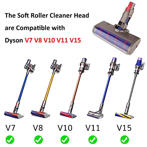 PULINKAI Quick-Release Soft Roller Cleaner Head Accessory Attachment Replacement for Dyson V7 V8 V10 V11 V15 SV10 SV11 Vacuum Cleaner with LED Indicator