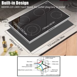 Karinear 30 Inch Electric Cooktop 4 Burners, Built-in Electric Stove top with Glass Protection Metal Frame, Expandable Burners, Multi-function Electric Ceramic Cooktop, 220-240v Hard Wire, No Plug