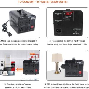 Cantonape Voltage Transformer Converter 1000 Watt Step Up/Down Convert from 110-120 Volt to 220-240 Volt and from 220-240 Volt to 110-120 Volt with 2 US Outlets, 2 Universal Outlets