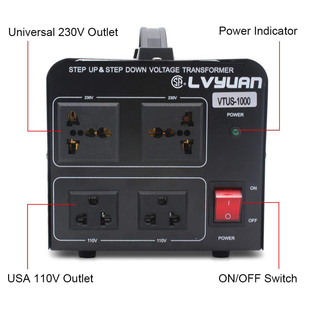 Cantonape Voltage Transformer Converter 1000 Watt Step Up/Down Convert from 110-120 Volt to 220-240 Volt and from 220-240 Volt to 110-120 Volt with 2 US Outlets, 2 Universal Outlets