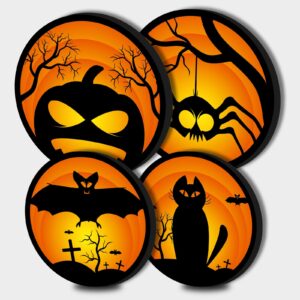 tucocoo halloween electric stove burner covers, set of 4 round stove burner covers, 8 inches and 10 inches, gas stove burner covers, metal stove burner cover, black orange kitchen cooktop decorative