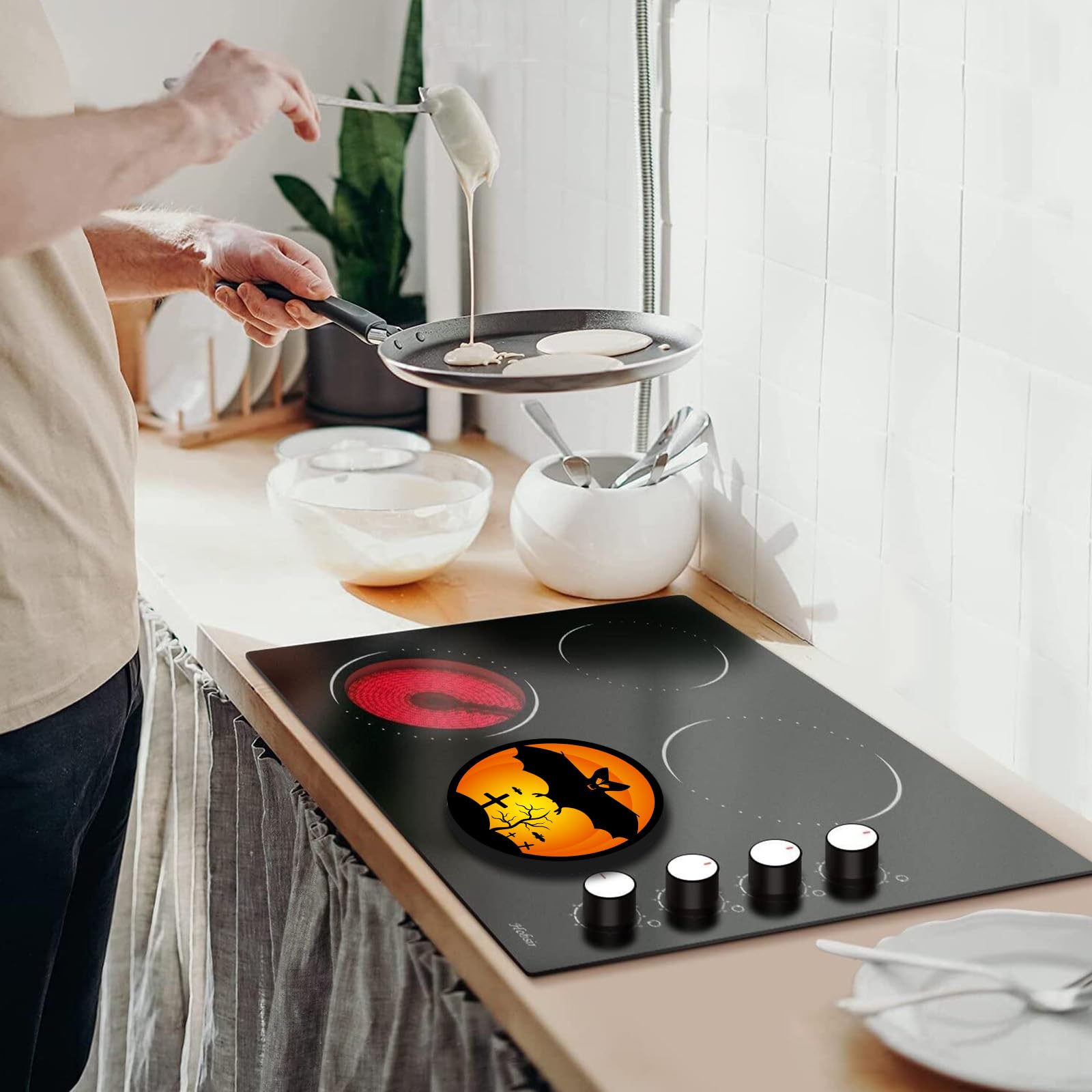 Tucocoo Halloween Electric Stove Burner Covers, Set of 4 Round Stove Burner Covers, 8 Inches and 10 Inches, Gas Stove Burner Covers, Metal Stove Burner Cover, Black Orange Kitchen Cooktop Decorative