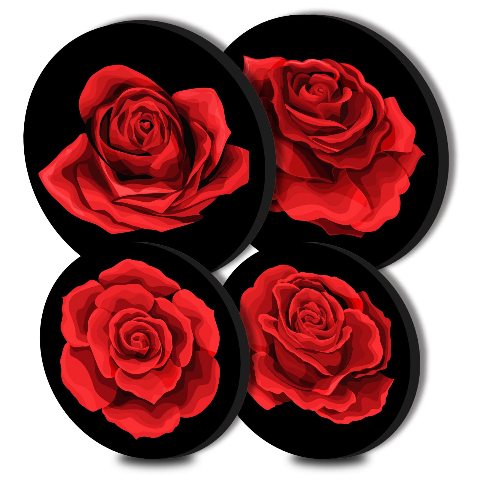 Red Rose Electric Stove Burner Covers，Set of 4 Round Stove Burner Covers，8 Inches and 10 Inches，Gas Stove Burner Covers,Metal Stove Burner Cover，Rose Bloom Cooktop Decorative，Home Decor,Kitchen Decor