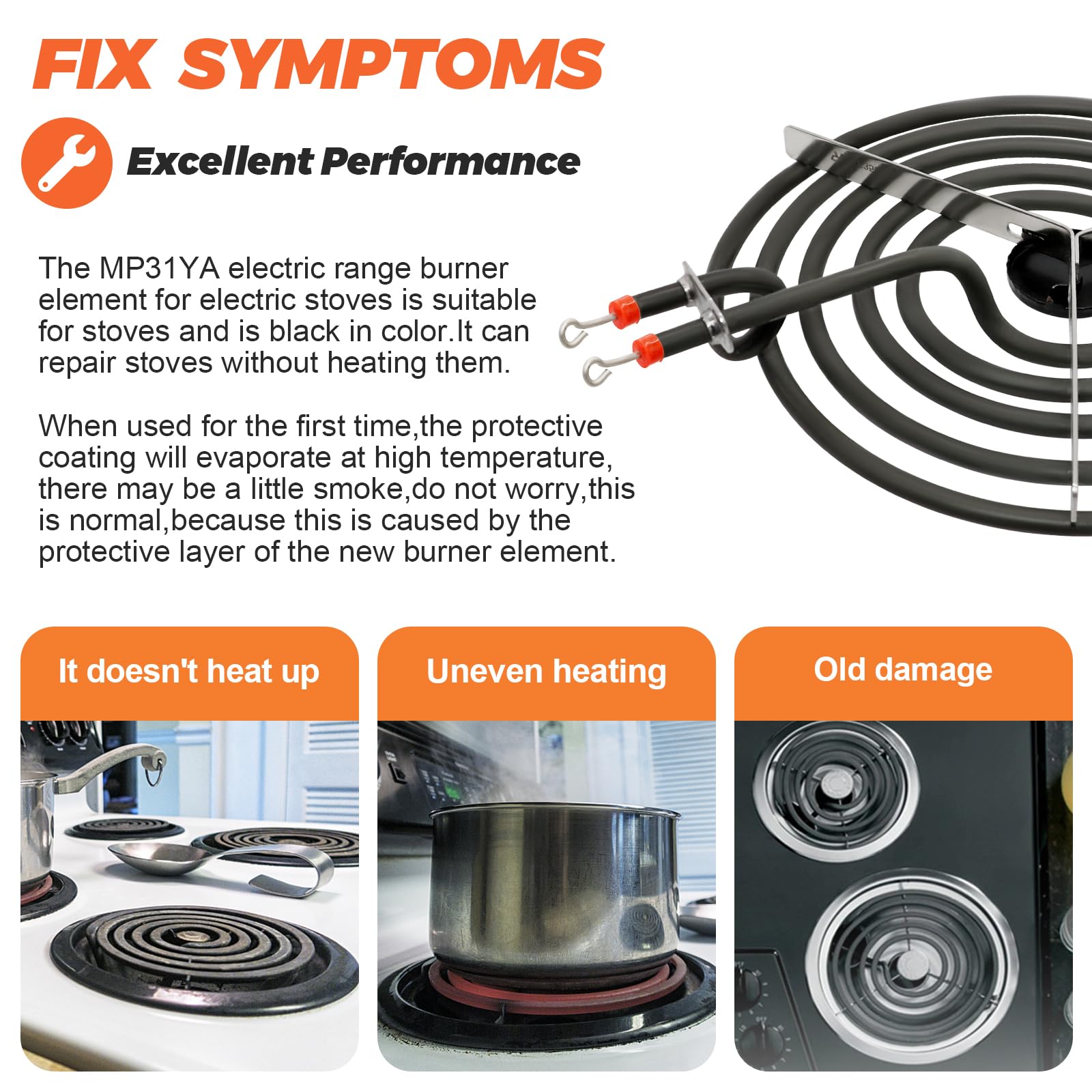 Beaquicy MP31YA Electric Range Burner Element - Replacement for Ken-more Whirlpool Range Stove - Package Include 3 pcs MP15YA 6" and 1 pcs MP21YA 8"