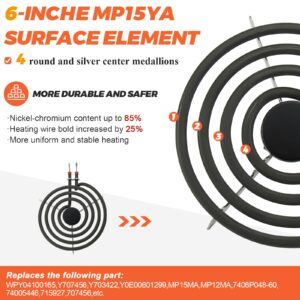Beaquicy MP31YA Electric Range Burner Element - Replacement for Ken-more Whirlpool Range Stove - Package Include 3 pcs MP15YA 6" and 1 pcs MP21YA 8"