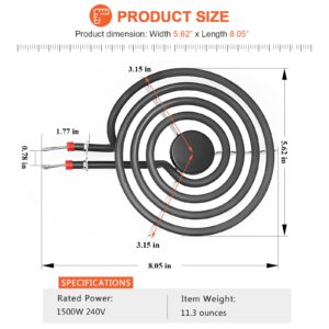 660532 MP15YA Electric Range Burner Element 6 inch 1500W 4 Turns surface element replacement for Whirlpool Kenmore ranges replacement burners wfc310s0ak, rf110axsq3, kf330add1,ffef3011lwd,etc.