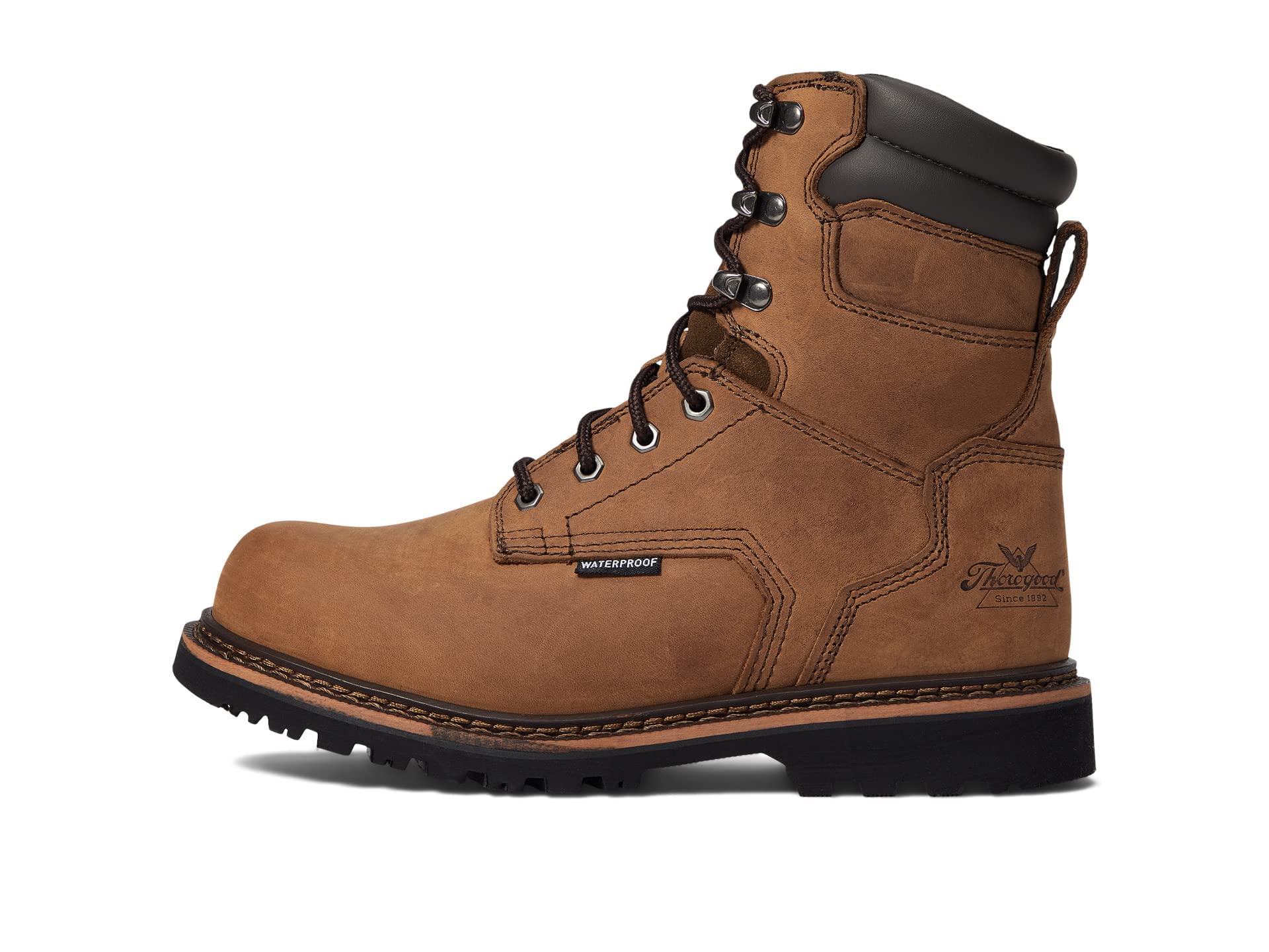 Thorogood V-Series 8” Waterproof Composite Toe Work Boots for Men - Premium Leather with Goodyear Storm Welt, Comfort Insole, and Chevron Traction Outsole; ASTM Rated, Brown Crazyhorse - 13 M US