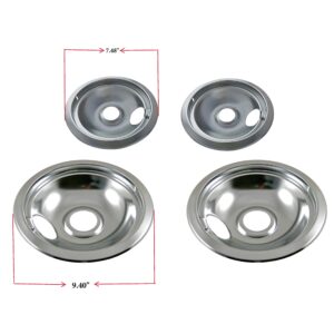 KITCHEN BASICS 101 Made in the USA 316048413 & 316048414 Range Burner Chrome Drip Pans Replacement for Frigidaire Kenmore Electric Stove w/Locking Slots, 2 Small 6-Inch & 2 Large 8-Inch Pans, 4 Pack