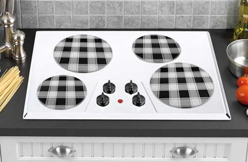 Reston Lloyd Buffalo Check Electric Stove Burner Covers, Set of 4, (2) 10" & (2) 8", Black/White