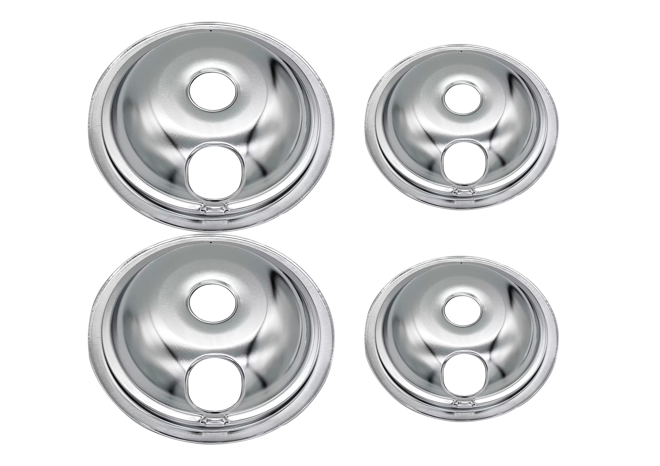 Amazinpure WB31T10010 and WB31T10011 Replacement Chrome Drip Pans for GE/Hotpoint Electric Range with Locking Slot Includes 2 6-Inch and 2 8-Inch Pans, 4 Pack WB32T10008 WB32X10015 DP165 GE68C