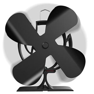 signstek heat powered wood stove fan for wood/log burner/fireplace/heater, non electric, quiet, eco friendly black stove fans, circulating warm air saving fuel,4 blades upgrade large size