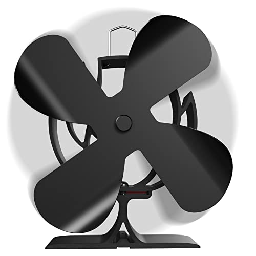 Signstek Heat Powered Wood Stove Fan for Wood/Log Burner/Fireplace/Heater, Non Electric, Quiet, Eco Friendly Black Stove Fans, Circulating Warm Air Saving Fuel,4 Blades Upgrade Large size