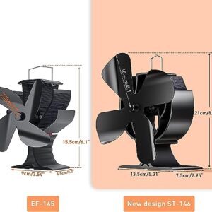 Signstek Heat Powered Wood Stove Fan for Wood/Log Burner/Fireplace/Heater, Non Electric, Quiet, Eco Friendly Black Stove Fans, Circulating Warm Air Saving Fuel,4 Blades Upgrade Large size