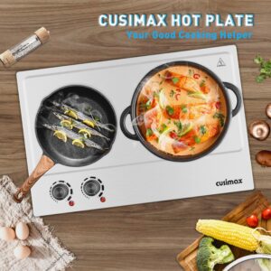 Hot Plate,Cusimax Double Burner 1800W Cast Iron Heating Plate,Electric Stove with Adjustable Temperature Control,Stainless Steel,Suitable for Various Scenarios Upgraded Version