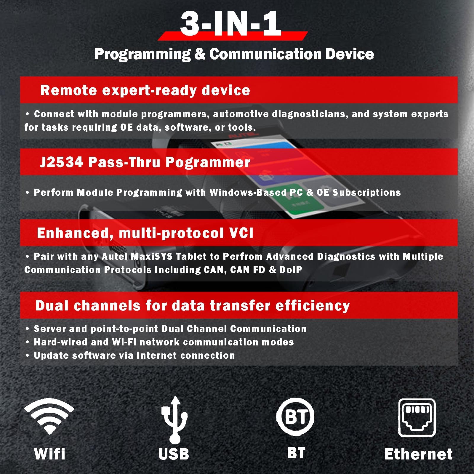 Autel VCI MaxiFlash Xlink J2534 Reprogramming Tool Expert-Driven Remote Diagnostic Tool Supports DoIP/CAN/CAN FD/D-PDU/J2534/RP1210 Work with Autel MaxiSYS Ultra MS919 MS909 PC and Mobile Phone