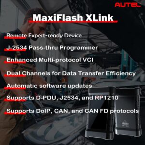 Autel VCI MaxiFlash Xlink J2534 Reprogramming Tool Expert-Driven Remote Diagnostic Tool Supports DoIP/CAN/CAN FD/D-PDU/J2534/RP1210 Work with Autel MaxiSYS Ultra MS919 MS909 PC and Mobile Phone