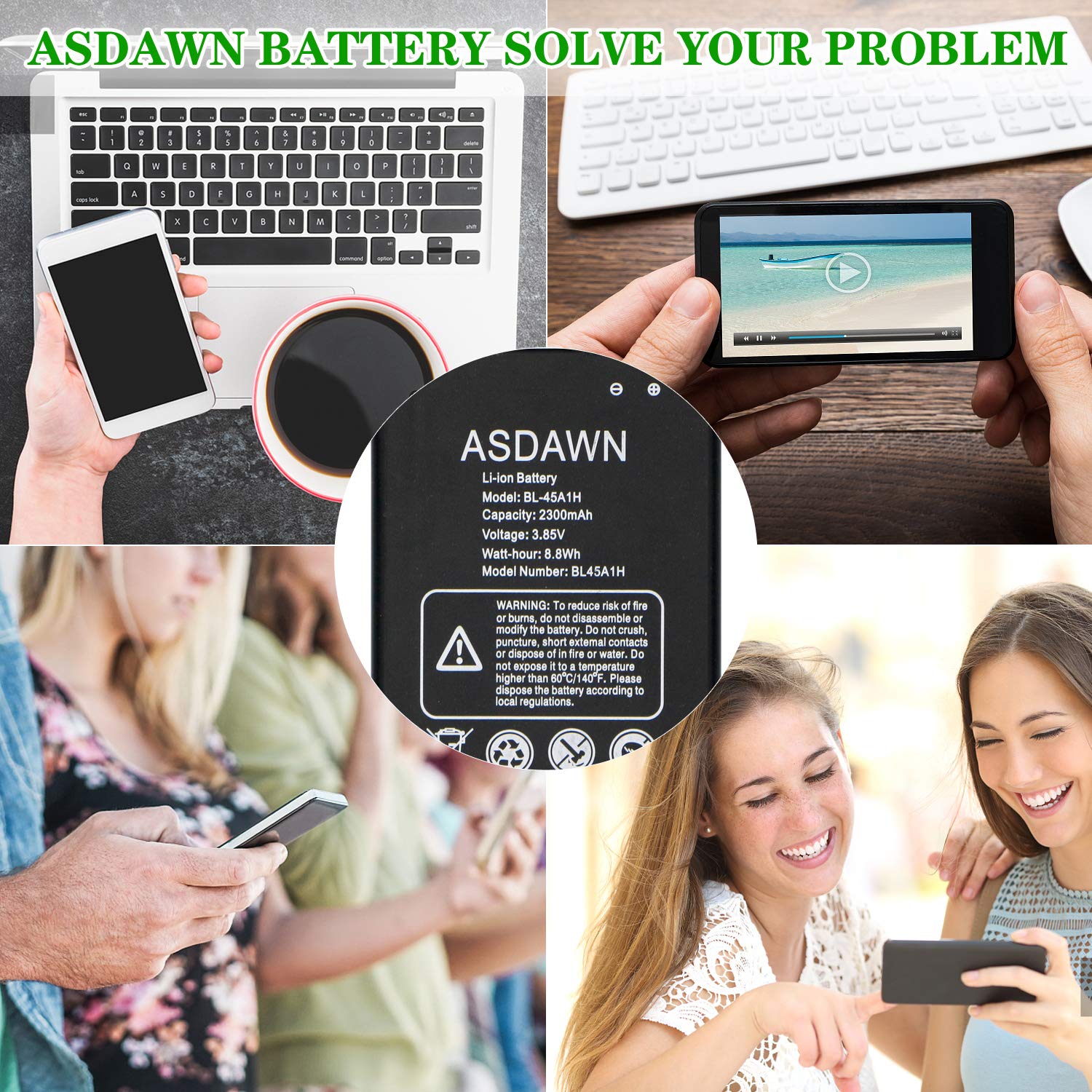 ASDAWN for LG K10 Battery Replacement, LG BL-45A1H Battery for LG Premier LTE L61AL, LG K10 Premier L62VL, LG K420N K430N K425 K428 K428SG MS428 F670L F670K F670S Q10