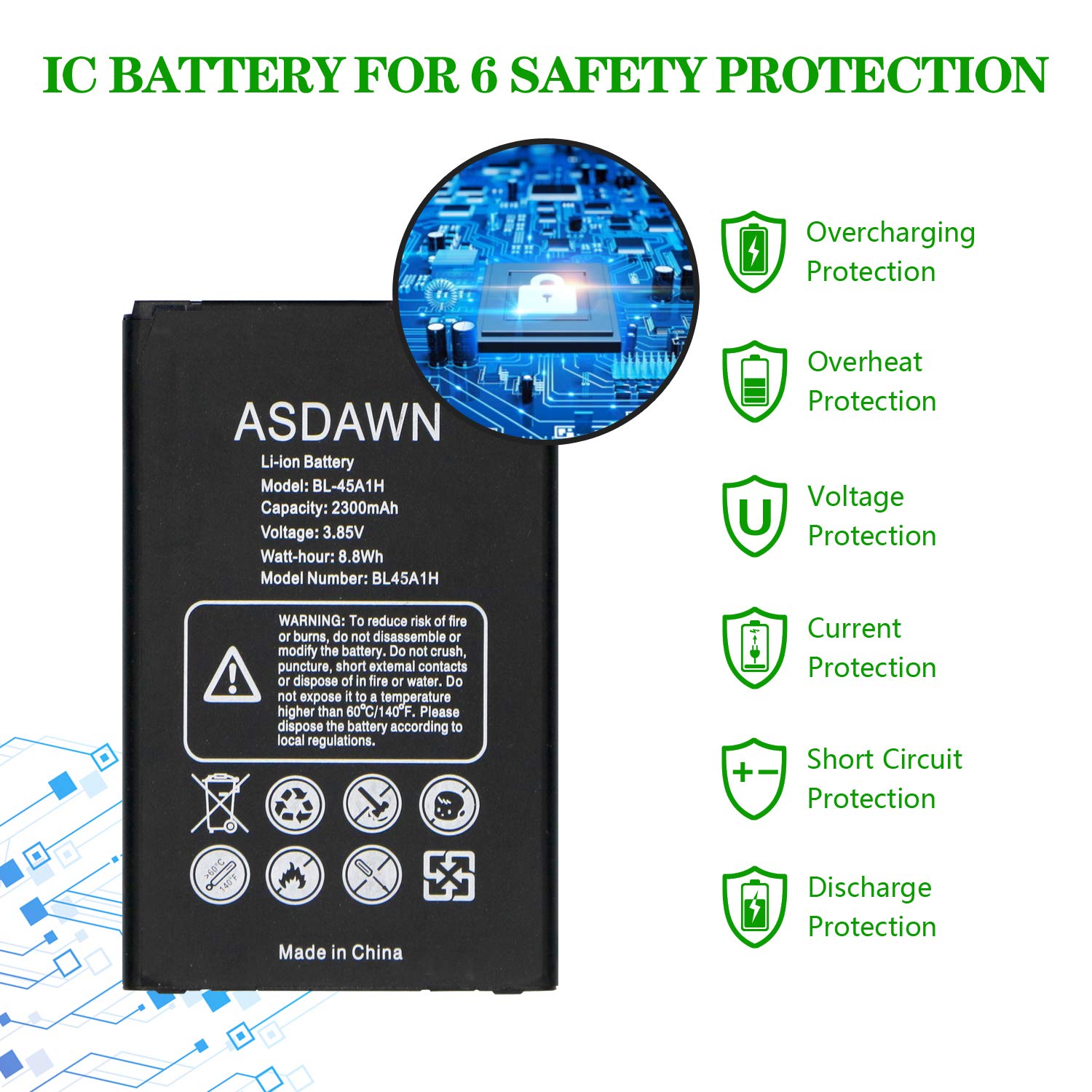 ASDAWN for LG K10 Battery Replacement, LG BL-45A1H Battery for LG Premier LTE L61AL, LG K10 Premier L62VL, LG K420N K430N K425 K428 K428SG MS428 F670L F670K F670S Q10