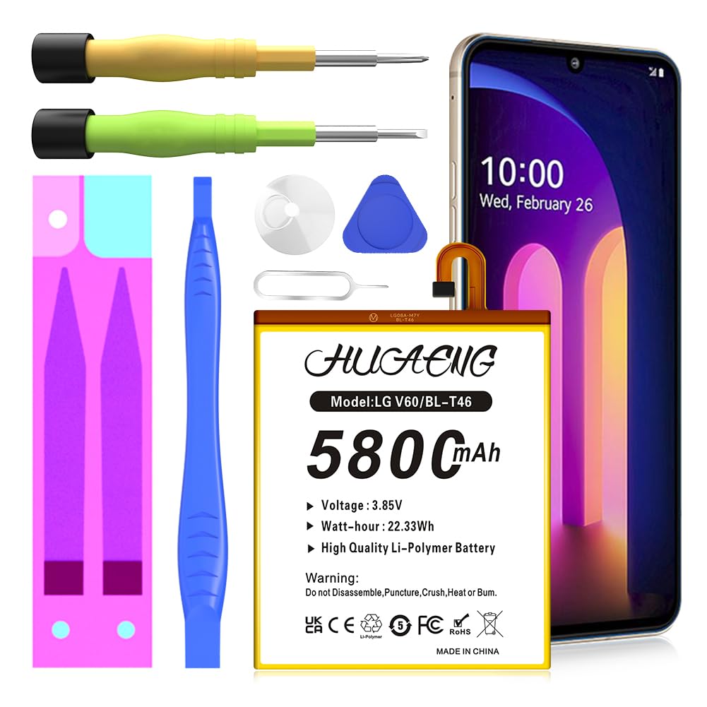 Battery for LG V60 ThinQ, Upgraded [5800mAh] BL-T46 High Capacity Battery Replacement for LG V60 ThinQ 5G LM-V600TM T-Mobile/Sprint/U.S. Cellular with Repair Tool Kit