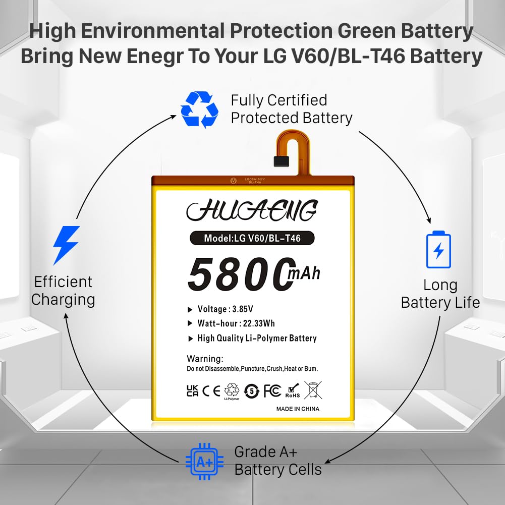 Battery for LG V60 ThinQ, Upgraded [5800mAh] BL-T46 High Capacity Battery Replacement for LG V60 ThinQ 5G LM-V600TM T-Mobile/Sprint/U.S. Cellular with Repair Tool Kit