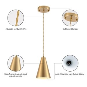 Gold Pendant Lights Kitchen Island,Dining Room Light Fixtures Over Table 3 Pack with Brushed Brass Cone Metal Shade, Modern Farmhouse Mini Chandeliers,Adjustable Cord Hanging Lighting for Bar,Sink