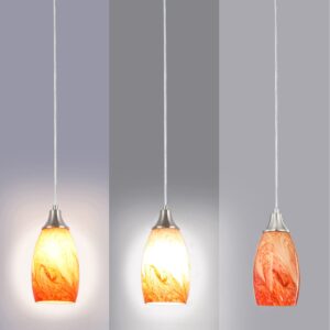 karyfine Art Glass Mini Pendant Lights Kitchen Island Marble Glass Pendant Light Shade with Brushed Nickel Finish Ceiling Hanging Lights for Kitchen Over Sink,Dining/Living Room Red Marble-1Pack