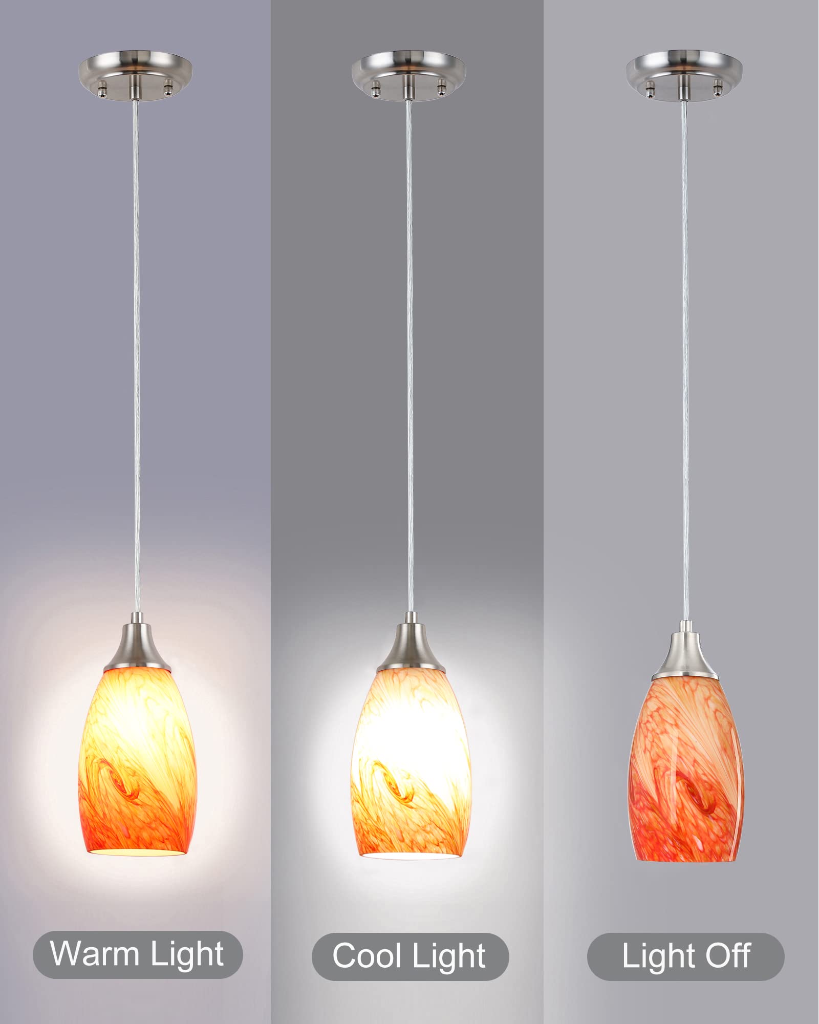 karyfine Art Glass Mini Pendant Lights Kitchen Island Marble Glass Pendant Light Shade with Brushed Nickel Finish Ceiling Hanging Lights for Kitchen Over Sink,Dining/Living Room Red Marble-1Pack