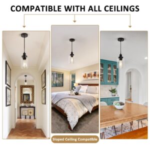 WimiSom Industrial Pendant Lighting, Modern Clear Glass Shade Farmhouse Adjustable Hanging Light Fixtures for Kitchen Island Living Room Bedroom Hallway, 3-Pack