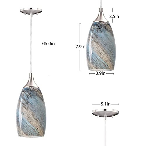 COOSA 1-Light Pendant Light,Handcrafted Art Glass Hanging Light for Kitchen Island,Brushed Nickel Finish with Adjustable Cord Mounted Fixture(Earth)