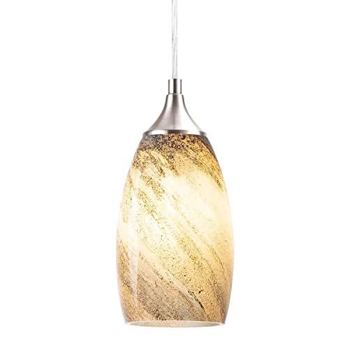 COOSA 1-Light Pendant Light,Handcrafted Art Glass Hanging Light for Kitchen Island,Brushed Nickel Finish with Adjustable Cord Mounted Fixture(Earth)