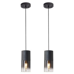 LINSEEDS 2-Pack Black Pendant Light Fixtures, Adjustable Modern Pendant Lights for Kitchen Island, Industrial Glass Pendant Lights for Dining Table Hallway Bedroom Living Room