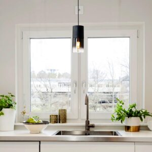 LINSEEDS 2-Pack Black Pendant Light Fixtures, Adjustable Modern Pendant Lights for Kitchen Island, Industrial Glass Pendant Lights for Dining Table Hallway Bedroom Living Room